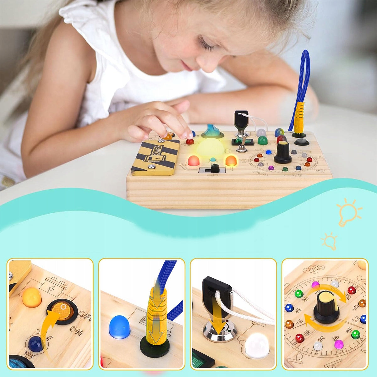 WOODEN MANIPULATION BOARD Montessori LED LIGHT SWITCH FOR KIDS Packaging status original