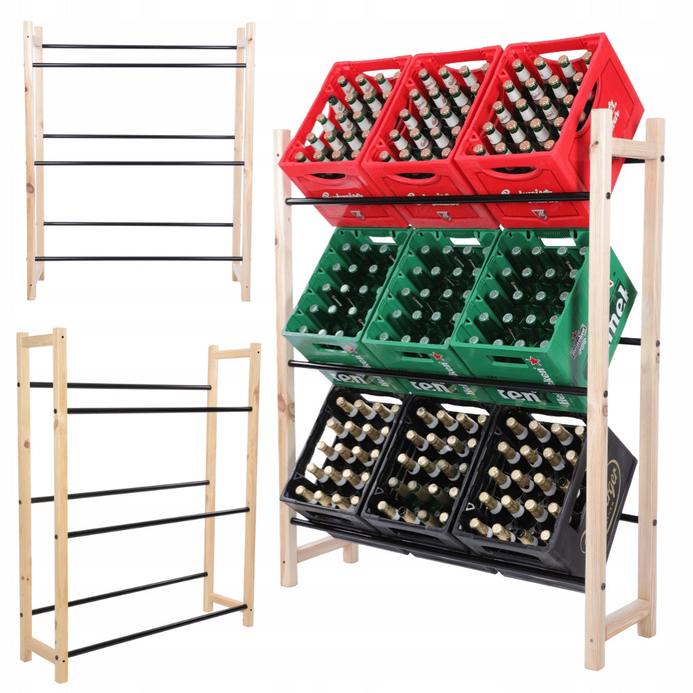 WOODEN-METAL Drink Box RACK Beer BOOKCASE LARGE 3 SHELVES