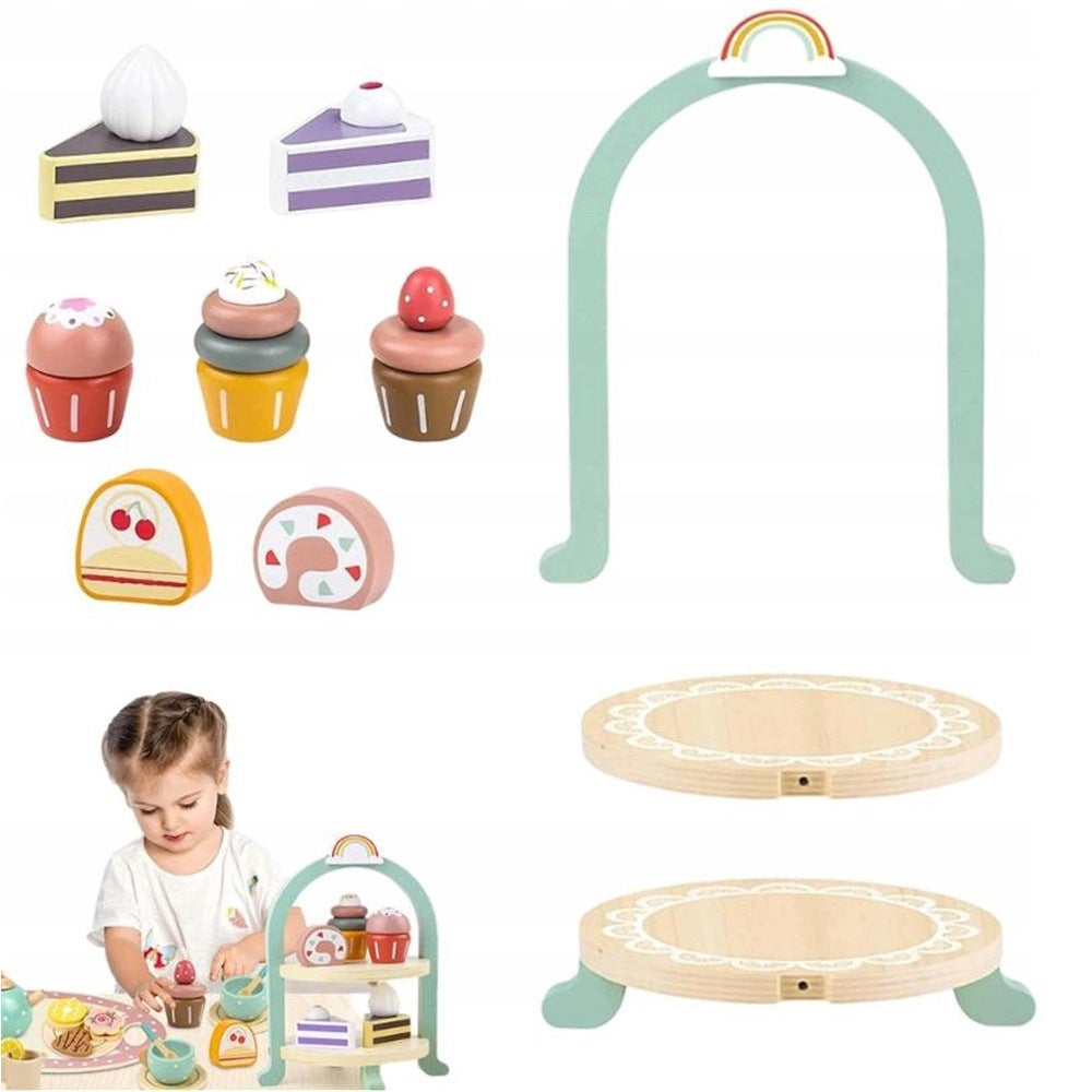 WOODEN PATERA FOR CHILDREN LARGE TEA SET SNACKS COOKIES SUGAR Packaging status original