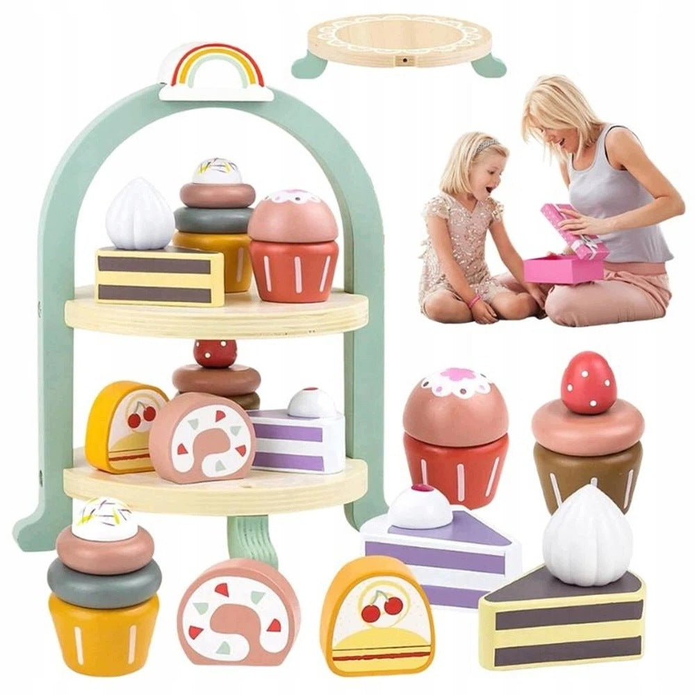 WOODEN PATERA FOR CHILDREN LARGE TEA SET SNACKS COOKIES SUGAR