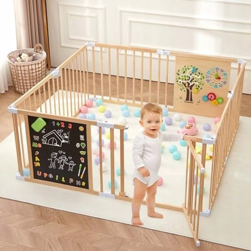 WOODEN PLAYPEN FOR BABIES WITH REMOVABLE AND EXPANDABLE DOORS Packaging status original
