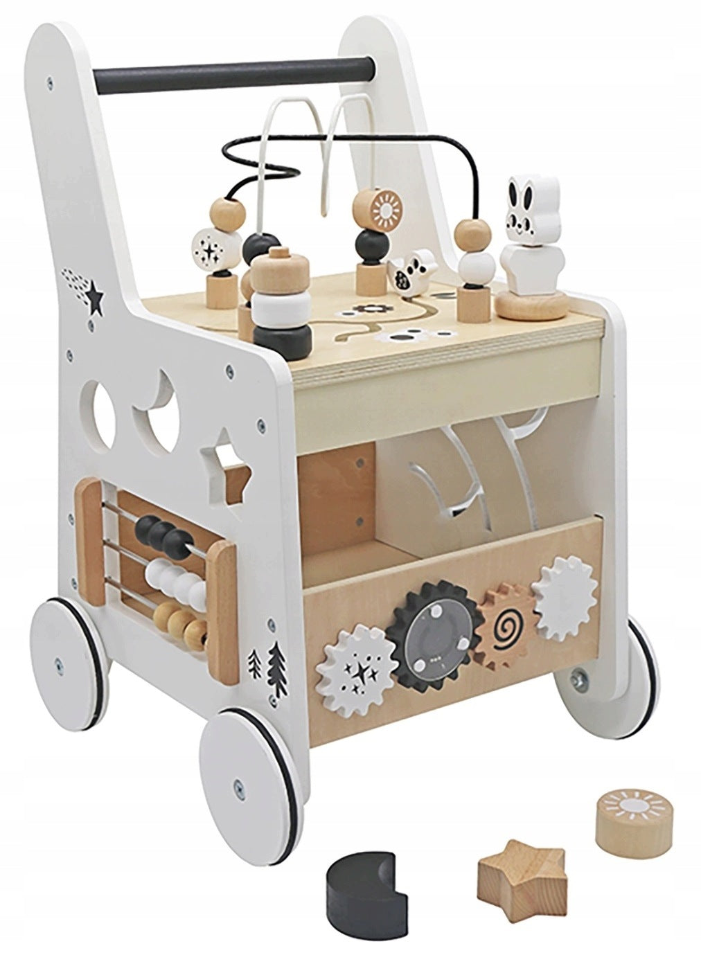 WOODEN PUSHER EDUCATIONAL MULTIFUNCTIONAL WITH TOYS FOR BABY 12M+ Packaging status original