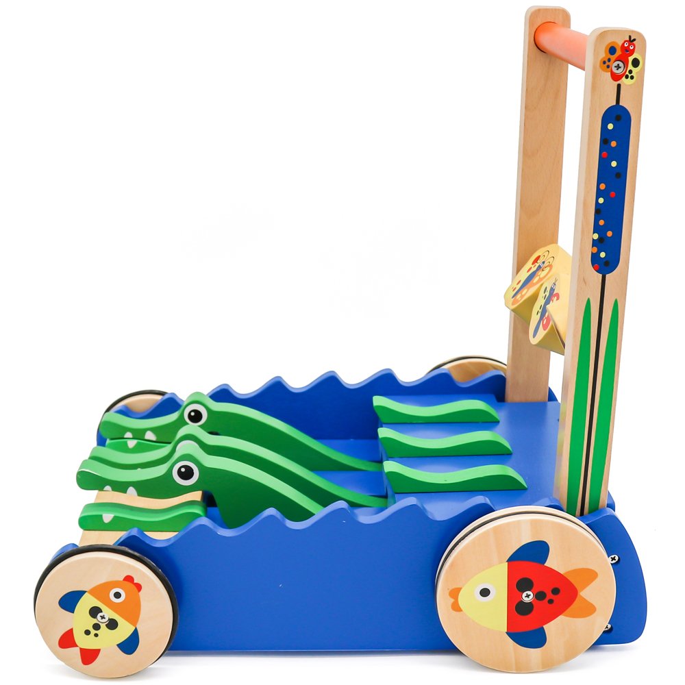 WOODEN PUSHER WALKER CHEERFUL CROCODILE BUTTERFLIES Color blue