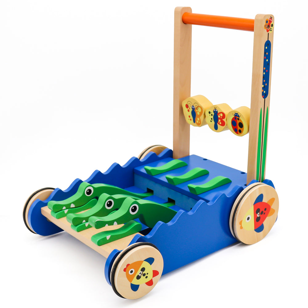 WOODEN PUSHER WALKER CHEERFUL CROCODILE BUTTERFLIES