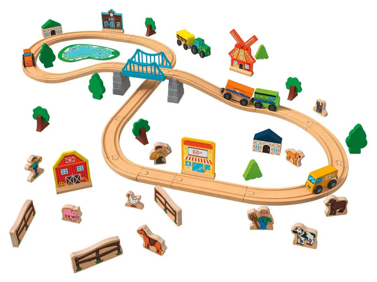 WOODEN RAILWAY FARM 57 EL. TRAIN TRACTOR PLAYTIVE P52 Brand Playtive
