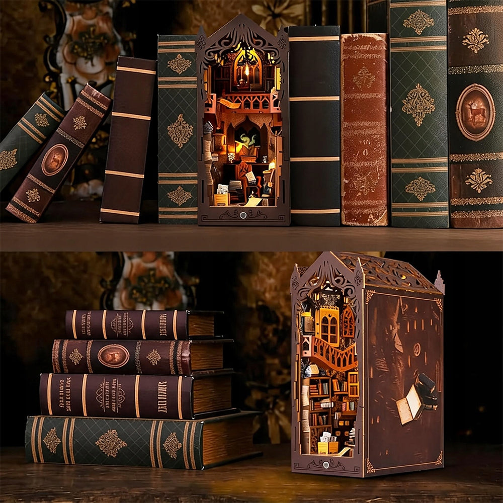 WOODEN SET DIY BOOK NOOK MAGIC LIBRARY LED MODEL DECORATION Packaging status original