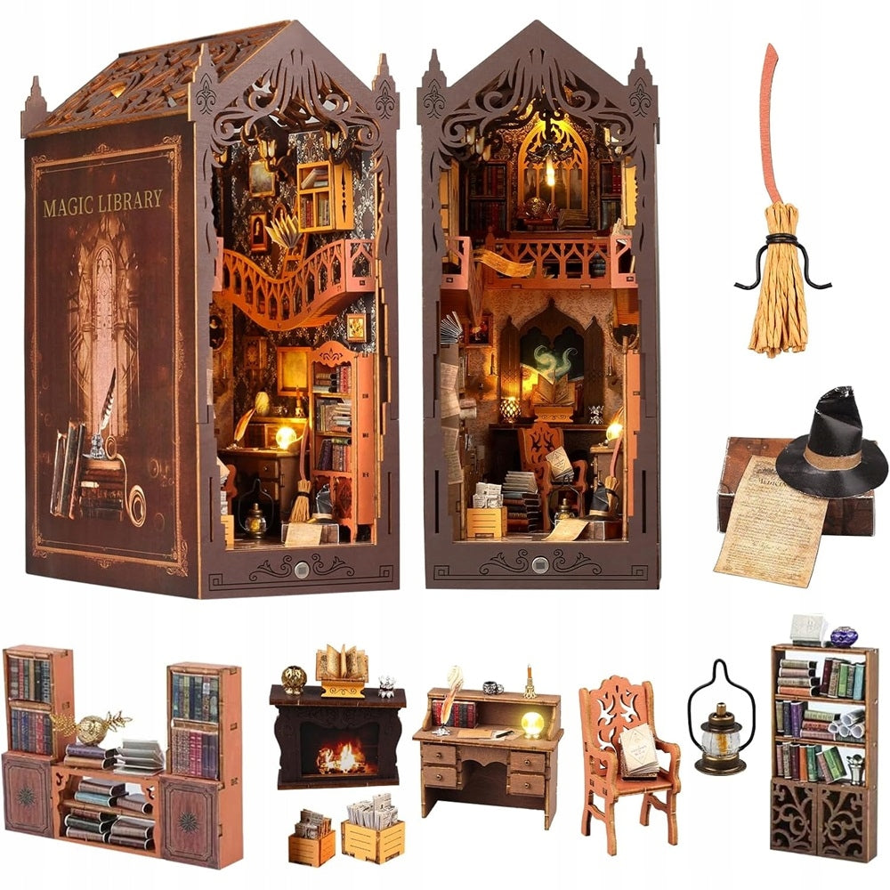 WOODEN SET DIY BOOK NOOK MAGIC LIBRARY LED MODEL DECORATION