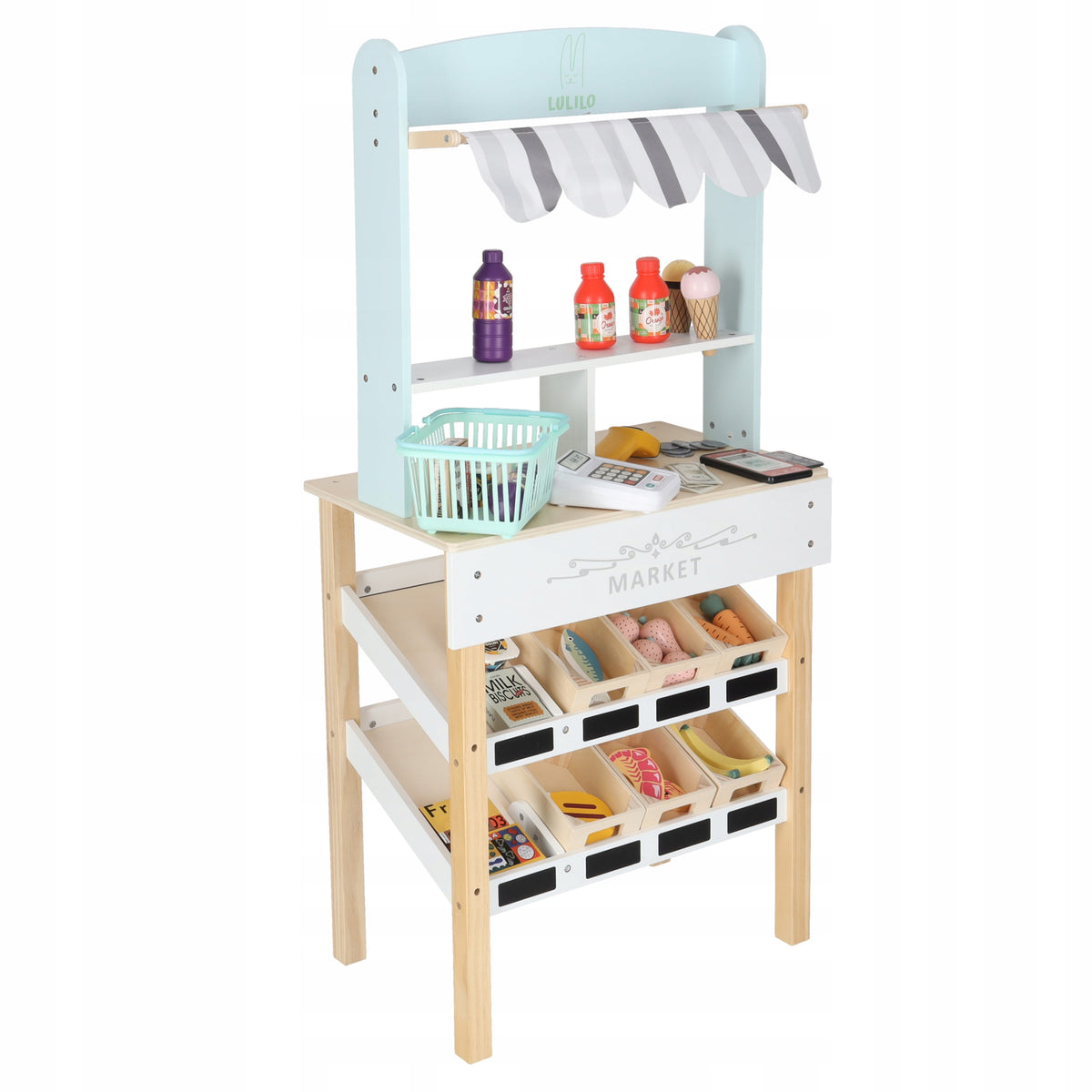 WOODEN SHOP FOR CHILDREN SUPERMARKET LARGE PLAY SET CASH REGISTER ACCESSORIES Brand Lulilo