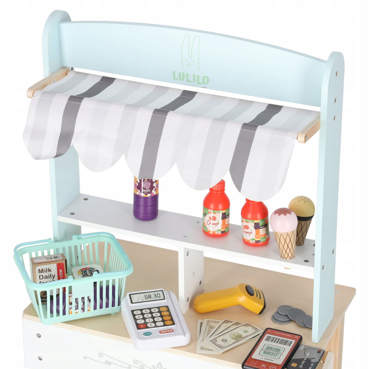 WOODEN SHOP FOR CHILDREN SUPERMARKET LARGE PLAY SET CASH REGISTER ACCESSORIES Kid's age 3＋ years