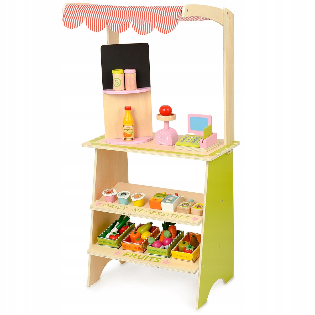 WOODEN SHOP STALL FOR CHILDREN CASH REGISTER WEIGHT FRUIT VEGETABLES 91 CM