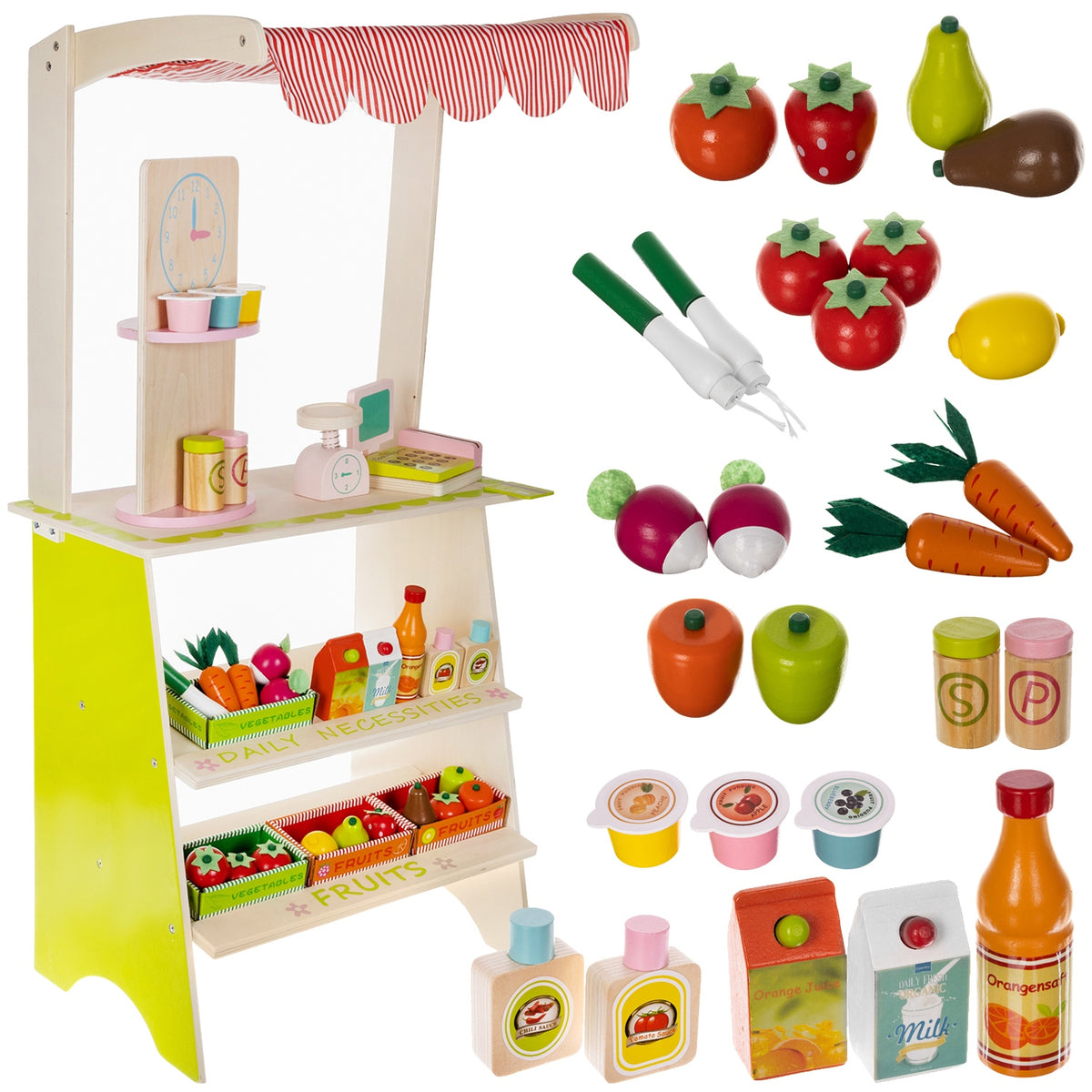 WOODEN STALL KRUZZEL 25in1 Cash Register + Fruit Colorful Set for Kids