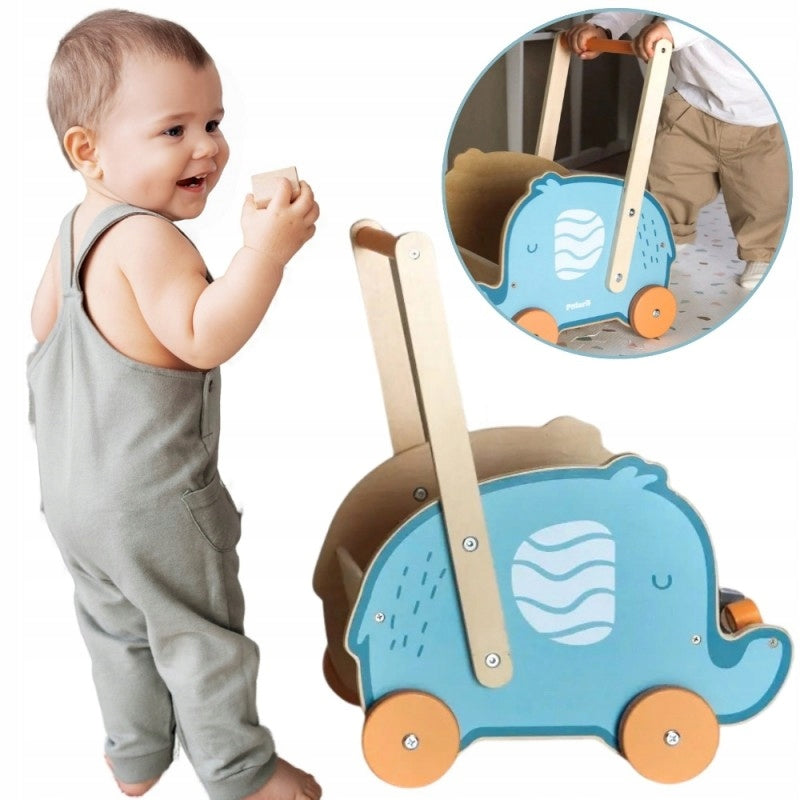 WOODEN STROLLER PUSHER 2IN1 WALKER FOR CHILDREN LEARNING ELEPHANT VIGA POLARB