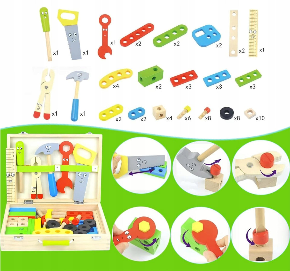 WOODEN SUITCASE WITH TOOLS FOR CHILDREN 69EL. TOOL BOX Manufacturer code LT631