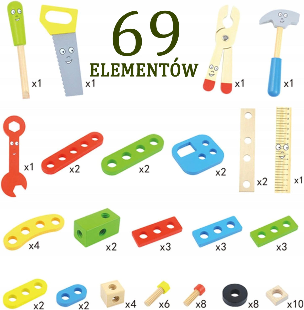WOODEN SUITCASE WITH TOOLS FOR CHILDREN 69EL. TOOL BOX Packaging status original