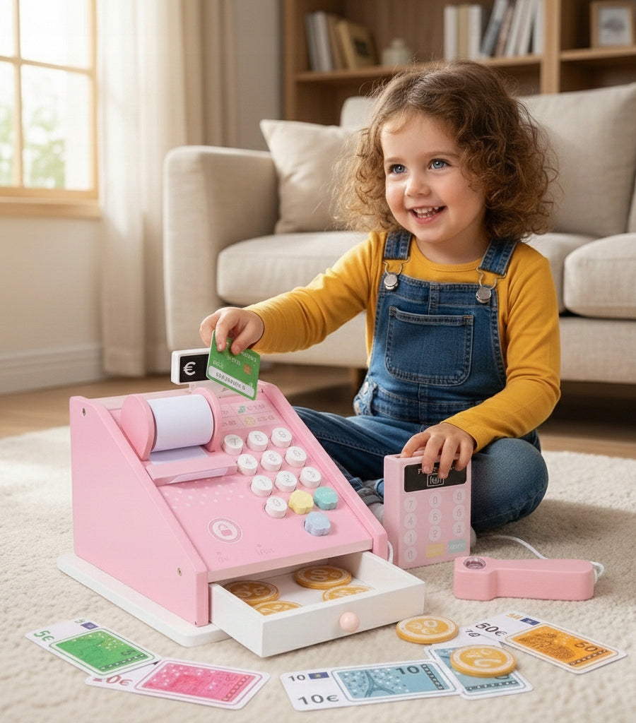 WOODEN Shop Cash Register for Children Shop with Accessories CASH REGISTER Manufacturer code Sklepik kasa dla dzieci