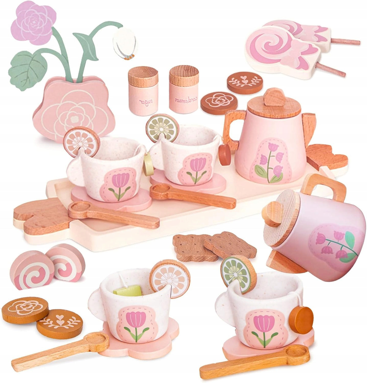 WOODEN TEA SERVICE KITCHEN ACCESSORIES SET FOR CHILDREN PREZEN H34
