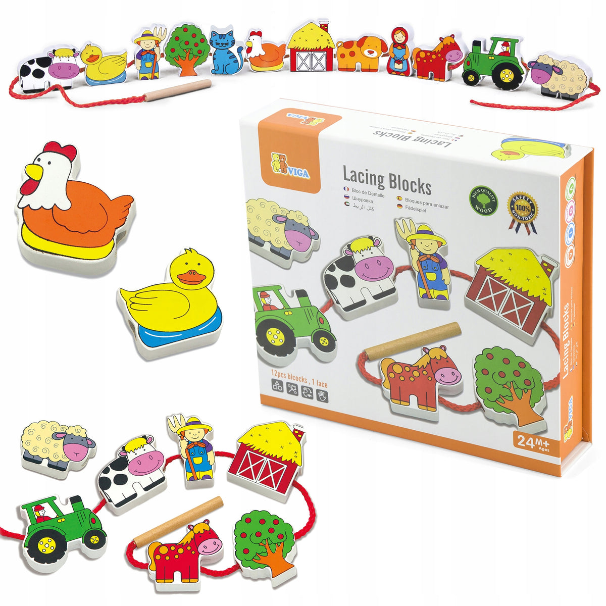 WOODEN THREADER FARM BLOCKS MONTESSORI VIGA