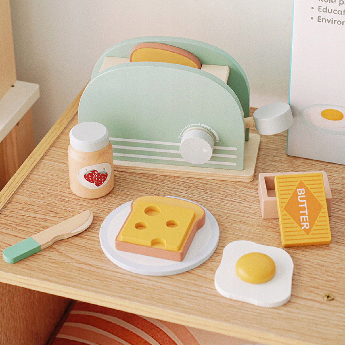 WOODEN TOASTER Kids Breakfast Set with Play Accessories Packaging status original