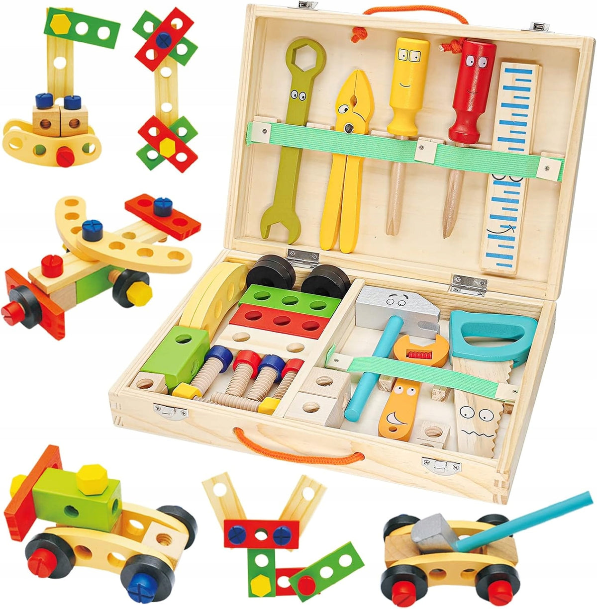 WOODEN TOOL BOX FOR CHILDREN 34 ELEMENTS SET