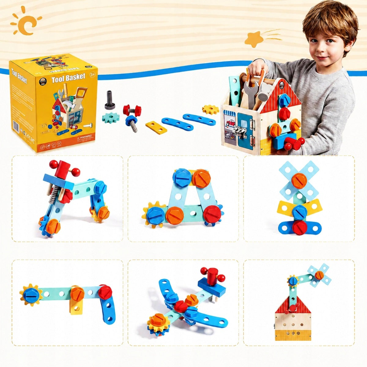 WOODEN TOOL BOX WORKSHOP SET MONTESSORI TOY Kid's age 3＋ years