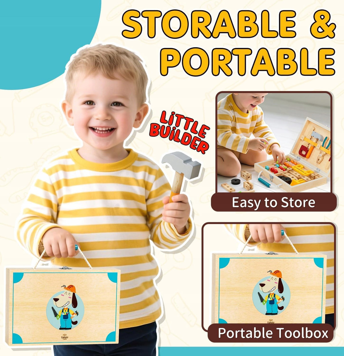 WOODEN TOOL CASE COMPLETE TOY SET SMALL DIYER Manufacturer code WALIZKA NARZĘDZIOWA DREWNIANA KOMPLET ZABAWEK