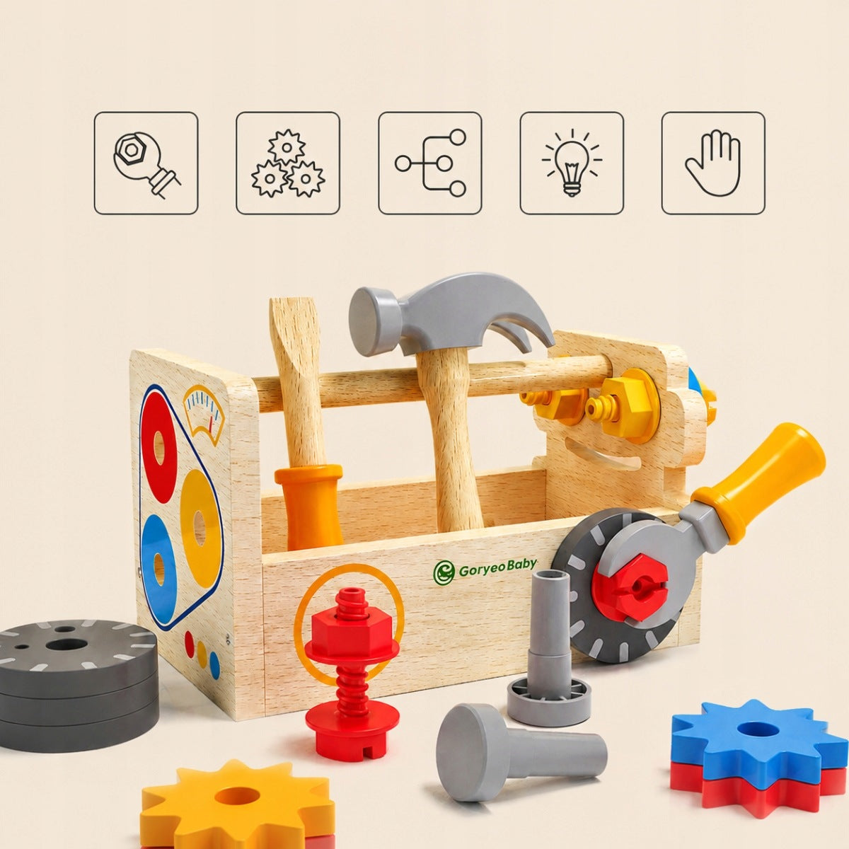 WOODEN TOOL SET HAMMER BOX WORKSHOP SMALL DIYER Brand no brand