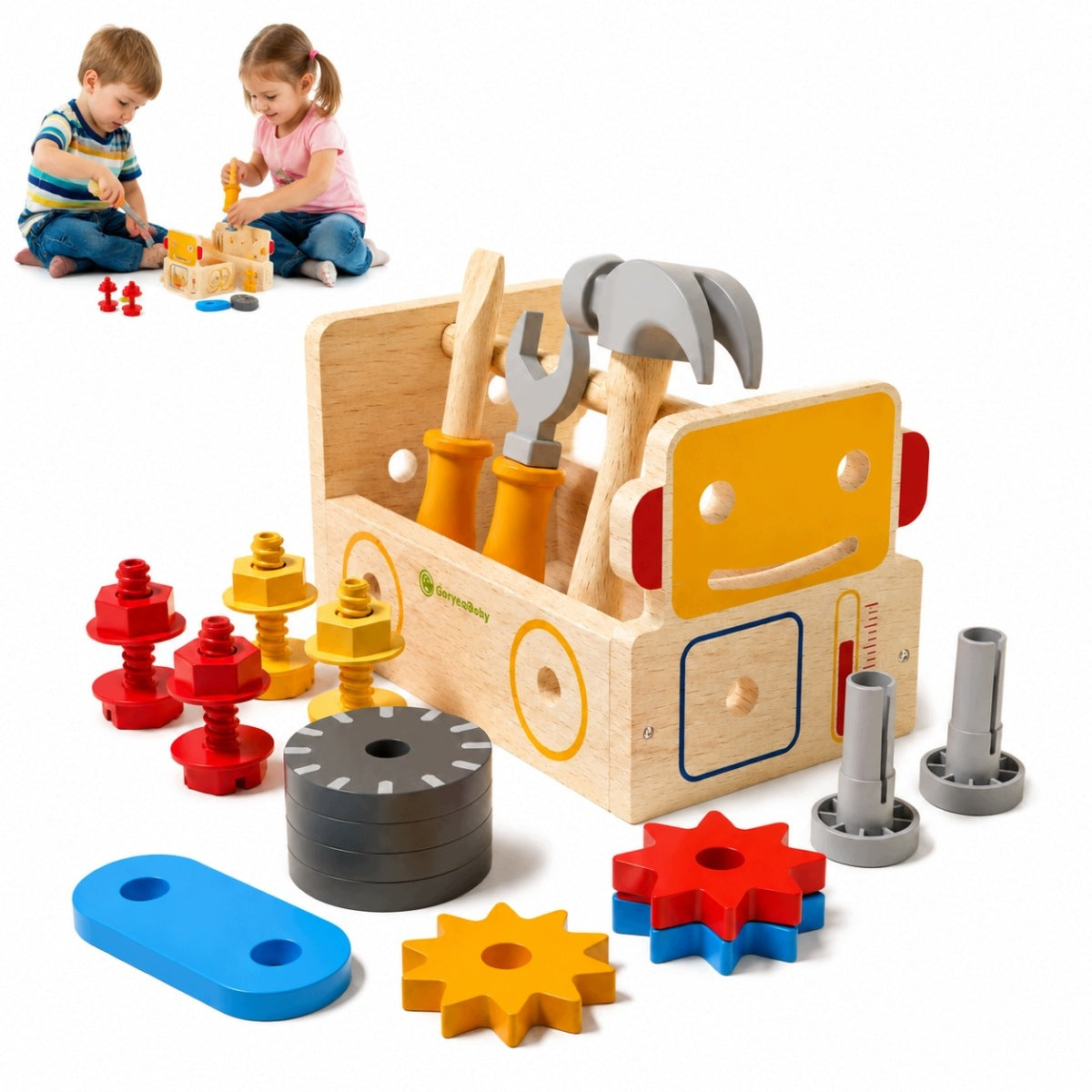 WOODEN TOOL SET HAMMER BOX WORKSHOP SMALL DIYER