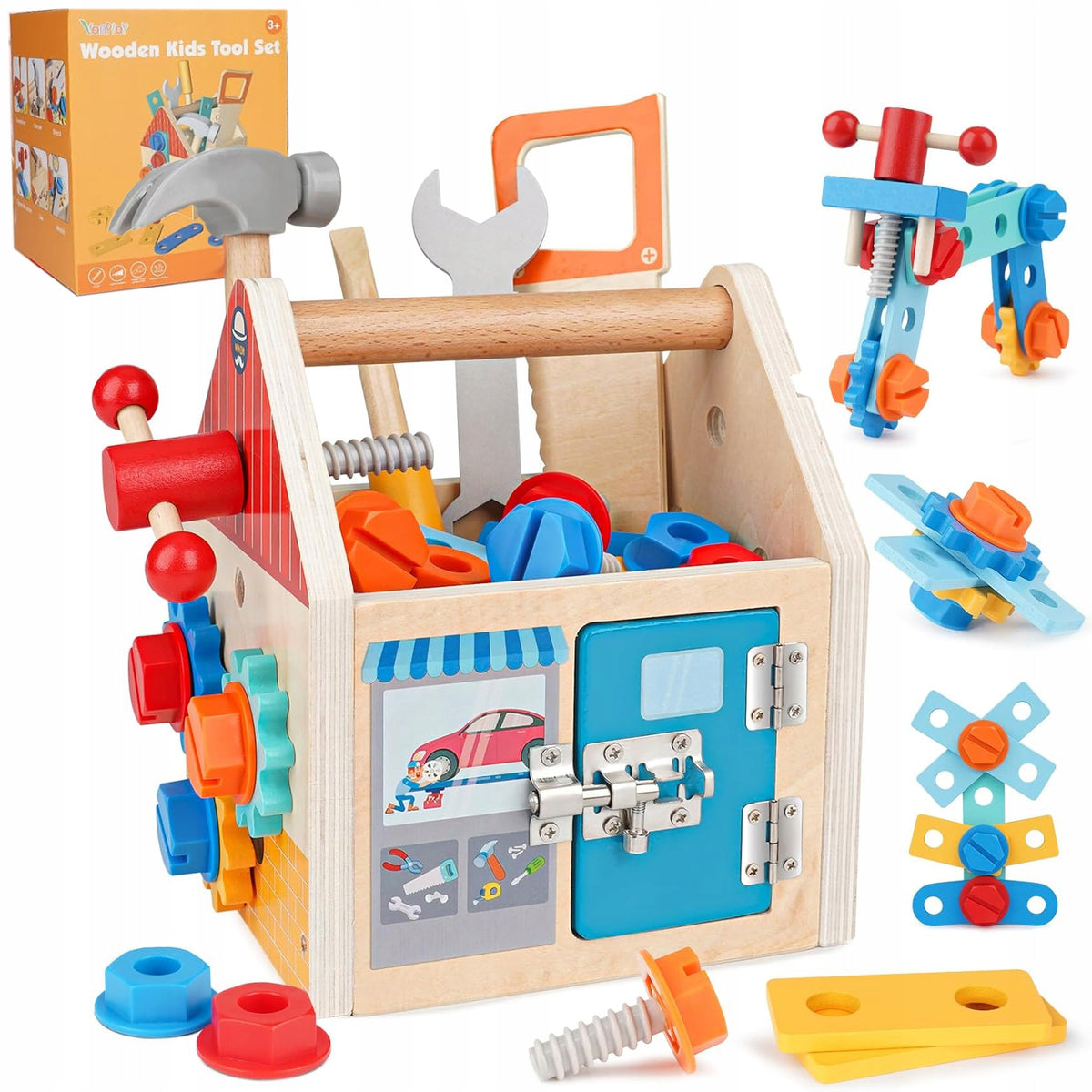 WOODEN TURNING HOUSE WITH TOOLS FOR CHILDREN