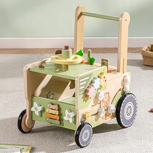 WOODEN WALKER FARM GREEN WRP34 FOR CHILDREN TO LEARN TO WALK HOME Color green