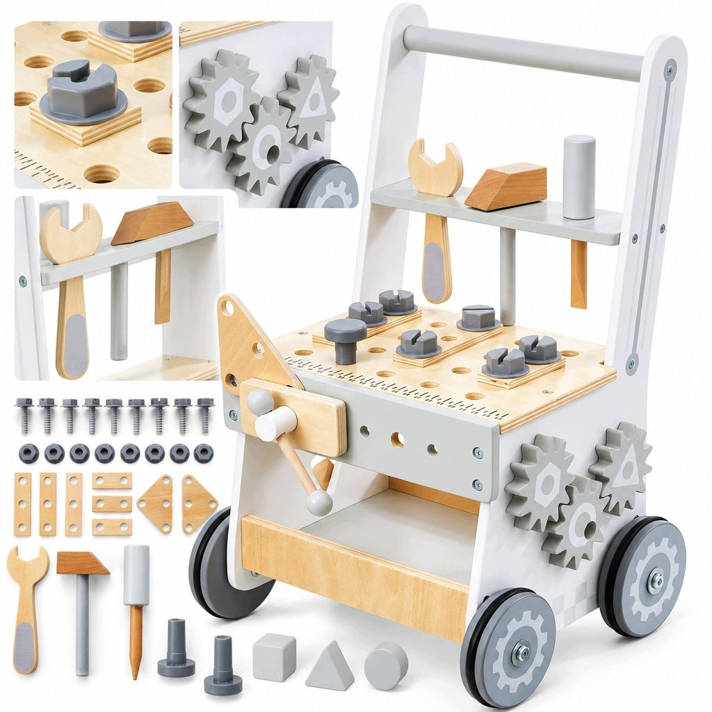 WOODEN WALKER PUSHER WORKSHOP 3IN1 FOR CHILDREN 12M+ WHITE EDUCATIONAL