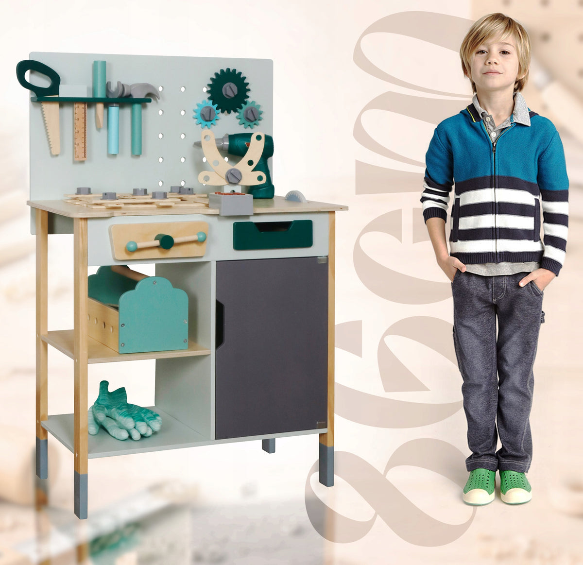 WOODEN WORKSHOP WITH TOOLS Large DIY KIT FOR BABY Brand Gotel