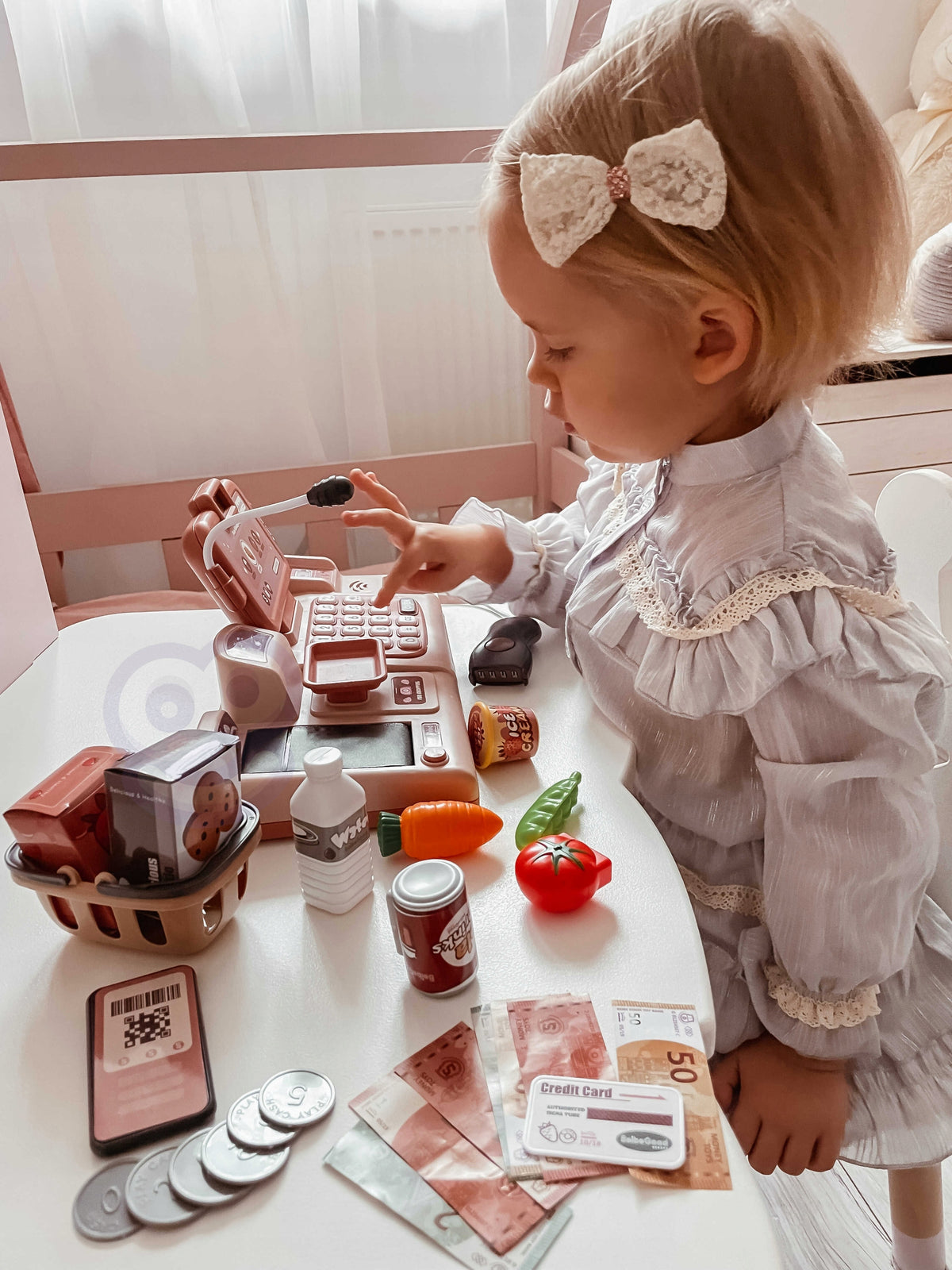 WOOPIE Children's Shop Cash Register Scanner Weight Microphone + 25 Ac. Kid's age 3＋ years