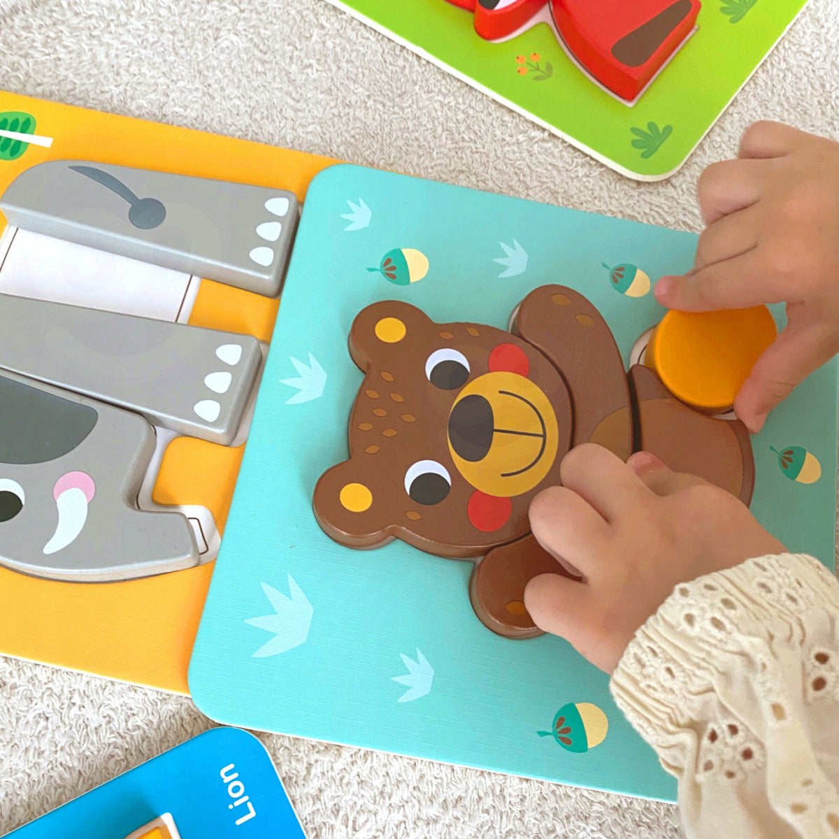 WOOPIE GREEN Wooden Puzzle Montessori Animal Blocks FSC 34el. Kid's age 12＋ months