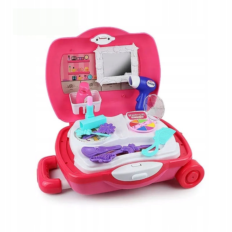 WOOPIE Portable Dressing Table for Girls 2in1 Beauty Salon Suitcase 17 pcs. Brand Woopie