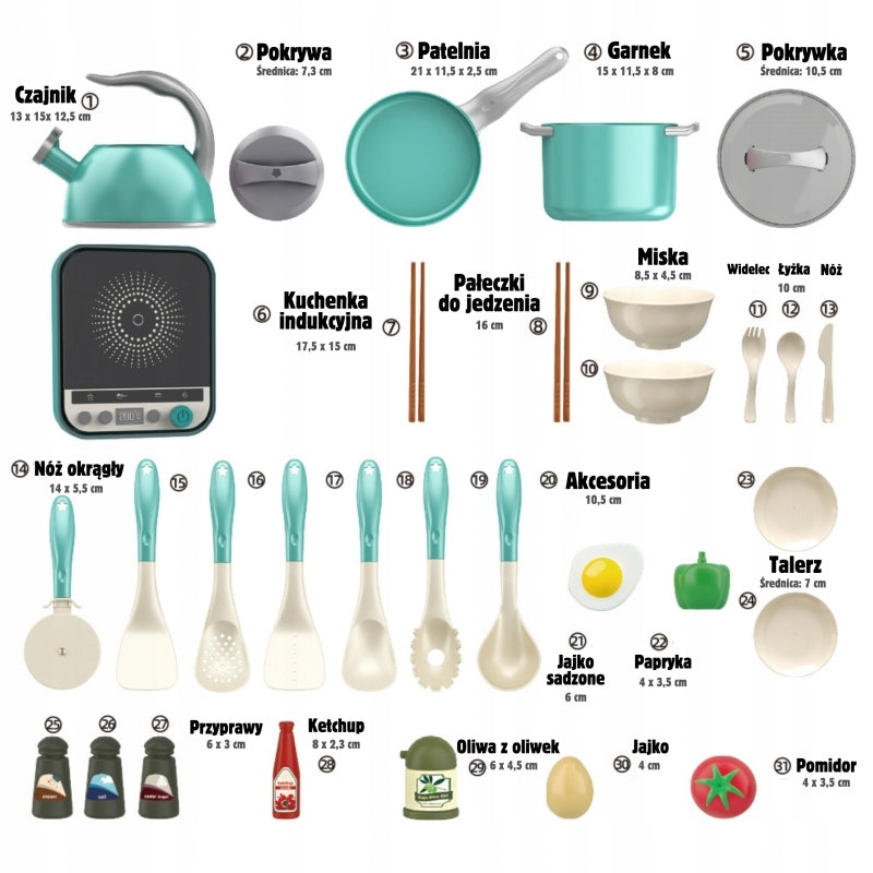 WOOPIE Set of Small Chef Induction Pots Pan Kettle Green 30el Kid's age 3＋ years