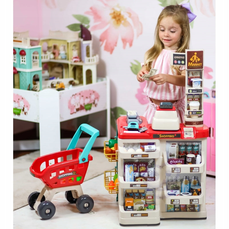 WOOPIE Shop Supermarket with Shopping Cart Weight Cash Register Scanner 48 Ac. Brand Woopie