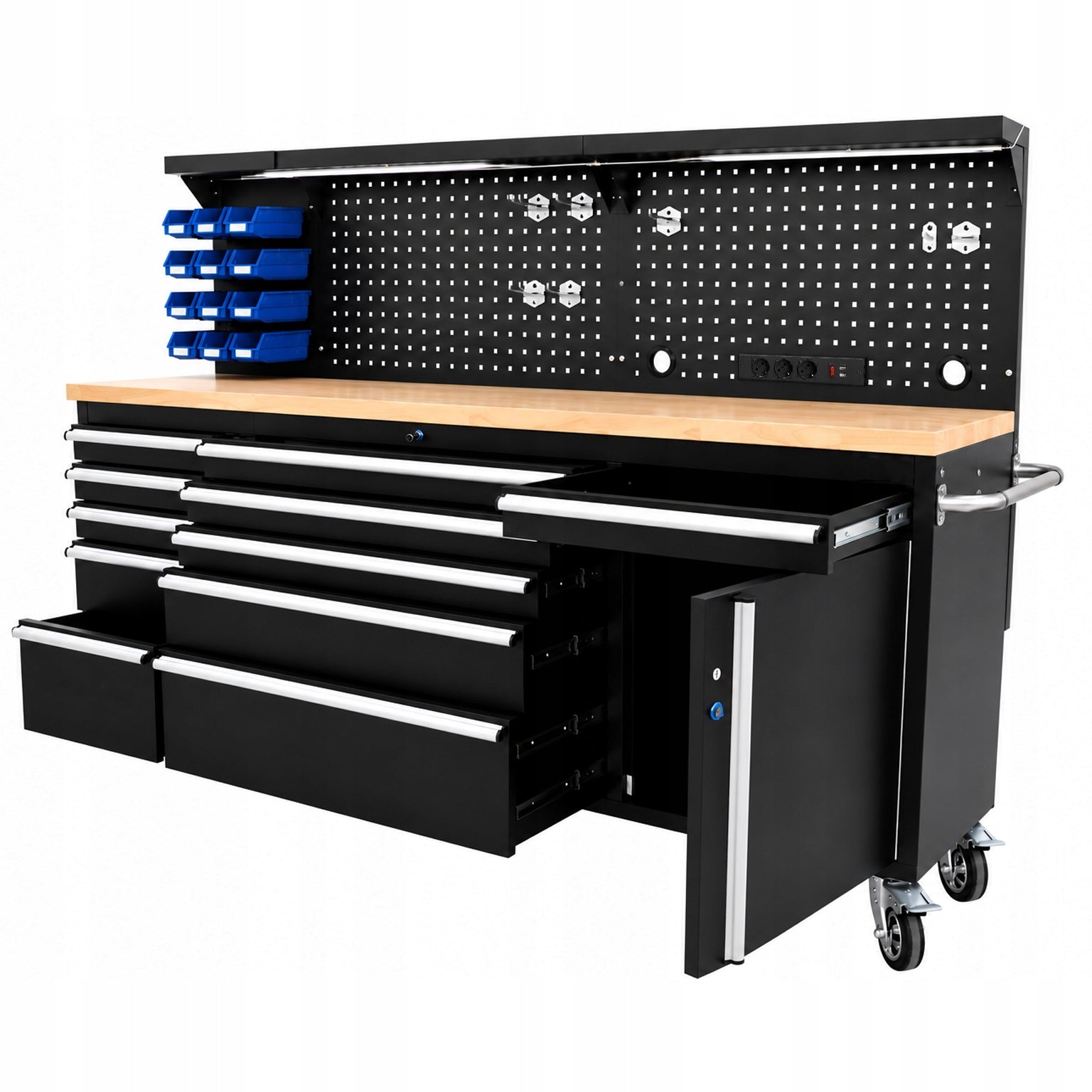 WORKBENCH WORKTOP TROLLEY TOOL CABINET LED LIGHTING 230V