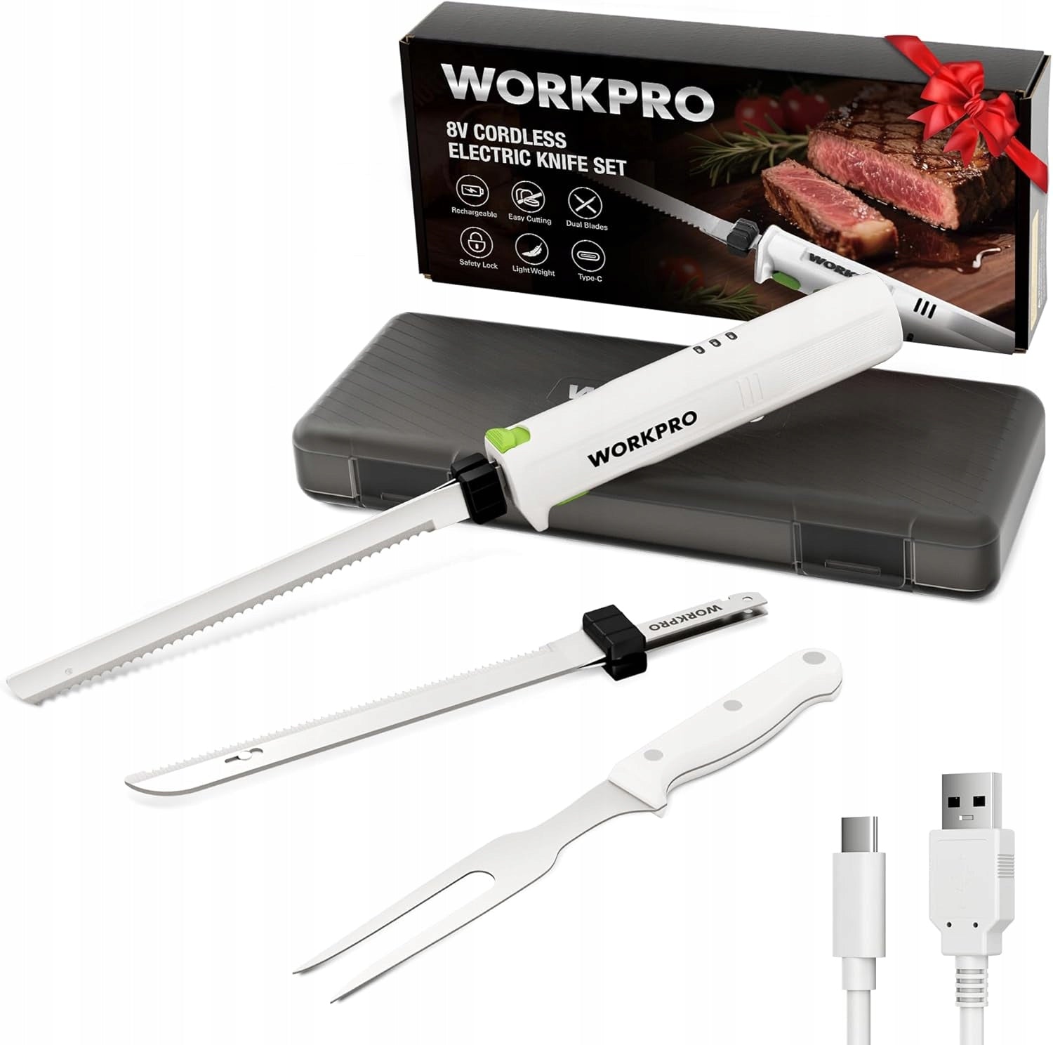 WORKPRO Electric Knife 8V Wireless 2 Blades