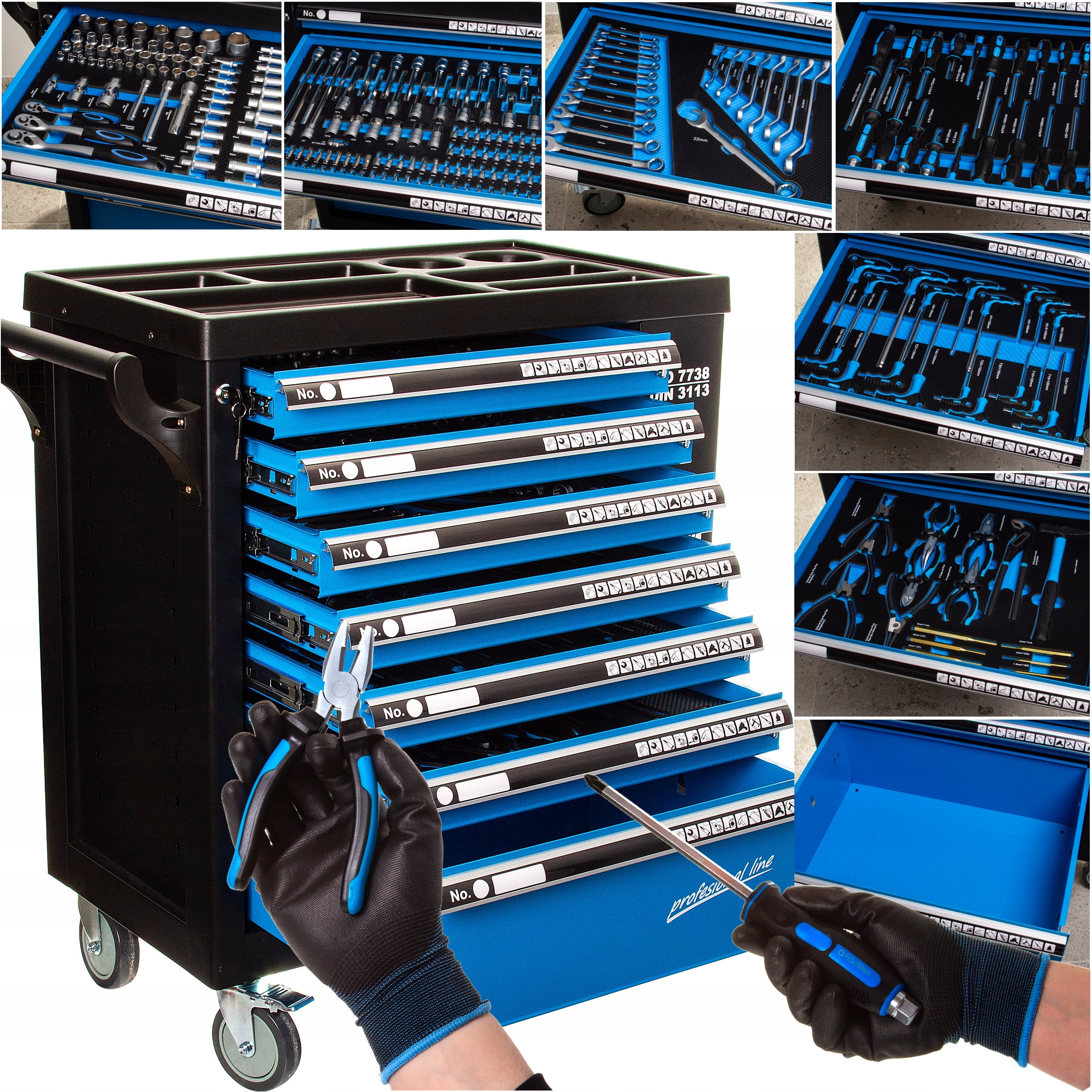 WORKSHOP CABINET SERVICE TROLLEY PREMIUM TOOLS SET 258EL