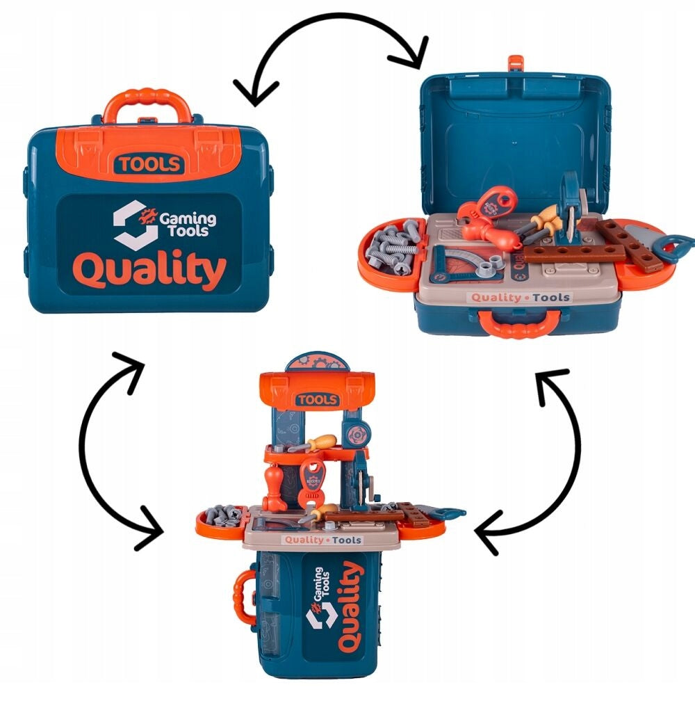 WORKSHOP FOR CHILDREN SUITCASE ACCESSORIES MOBILE SET 3IN1 TOOLS SAW Brand LEAN Toys