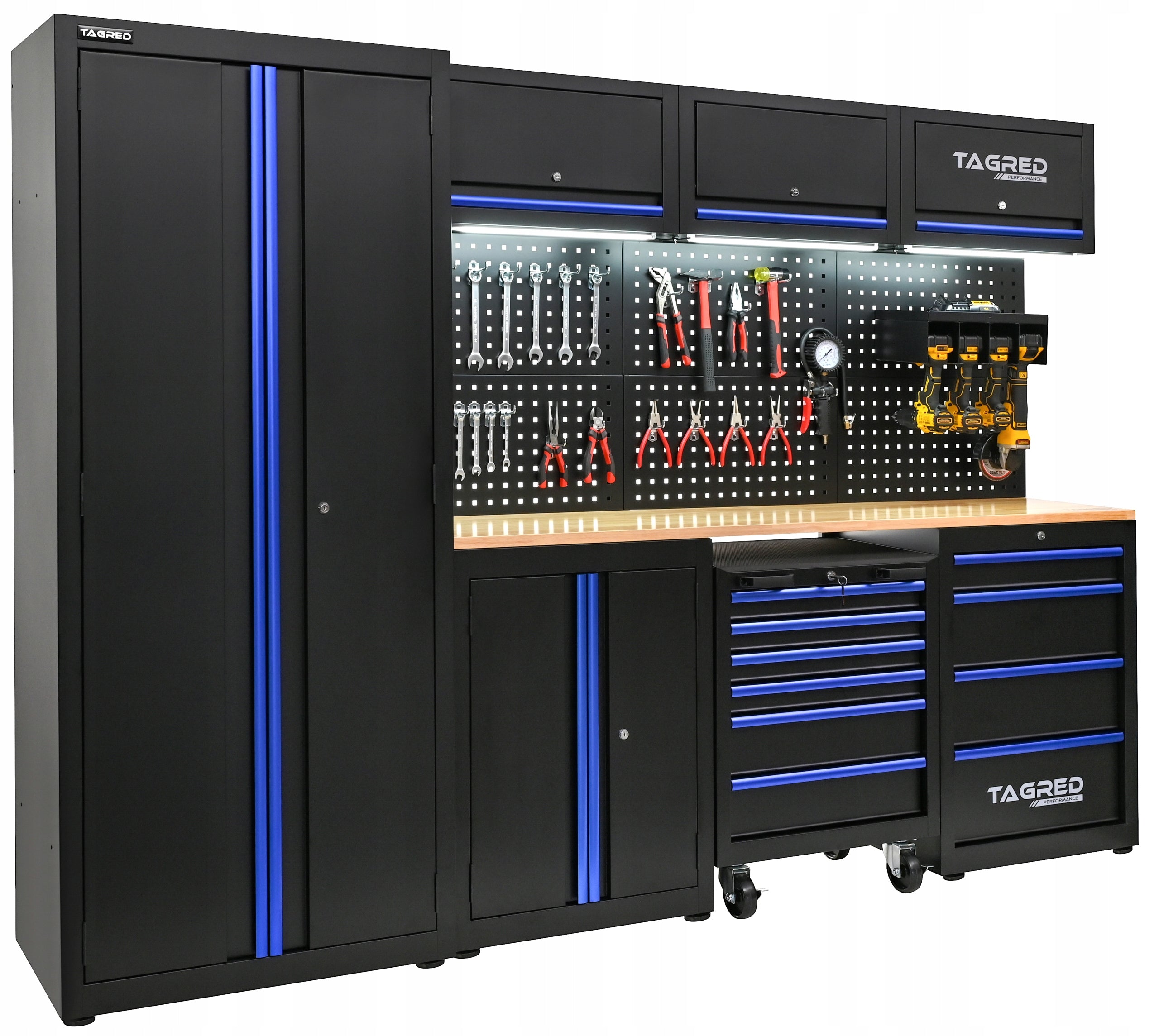 WORKSHOP FURNITURE BOOKCASE FOR GARAGE WORKSHOP REINFORCED COUNTERTOP LED LIGHTING
