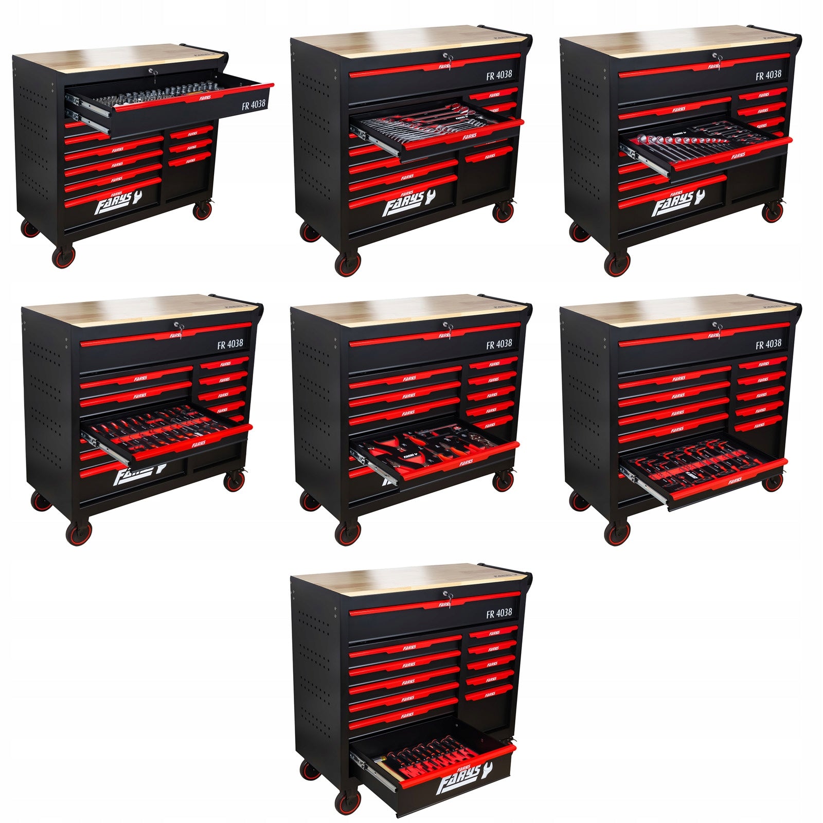 WORKSHOP TOOL CABINET TROLLEY LARGE WITH EQUIPMENT 12 DRAWERS FARYS Manufacturer code FR4222