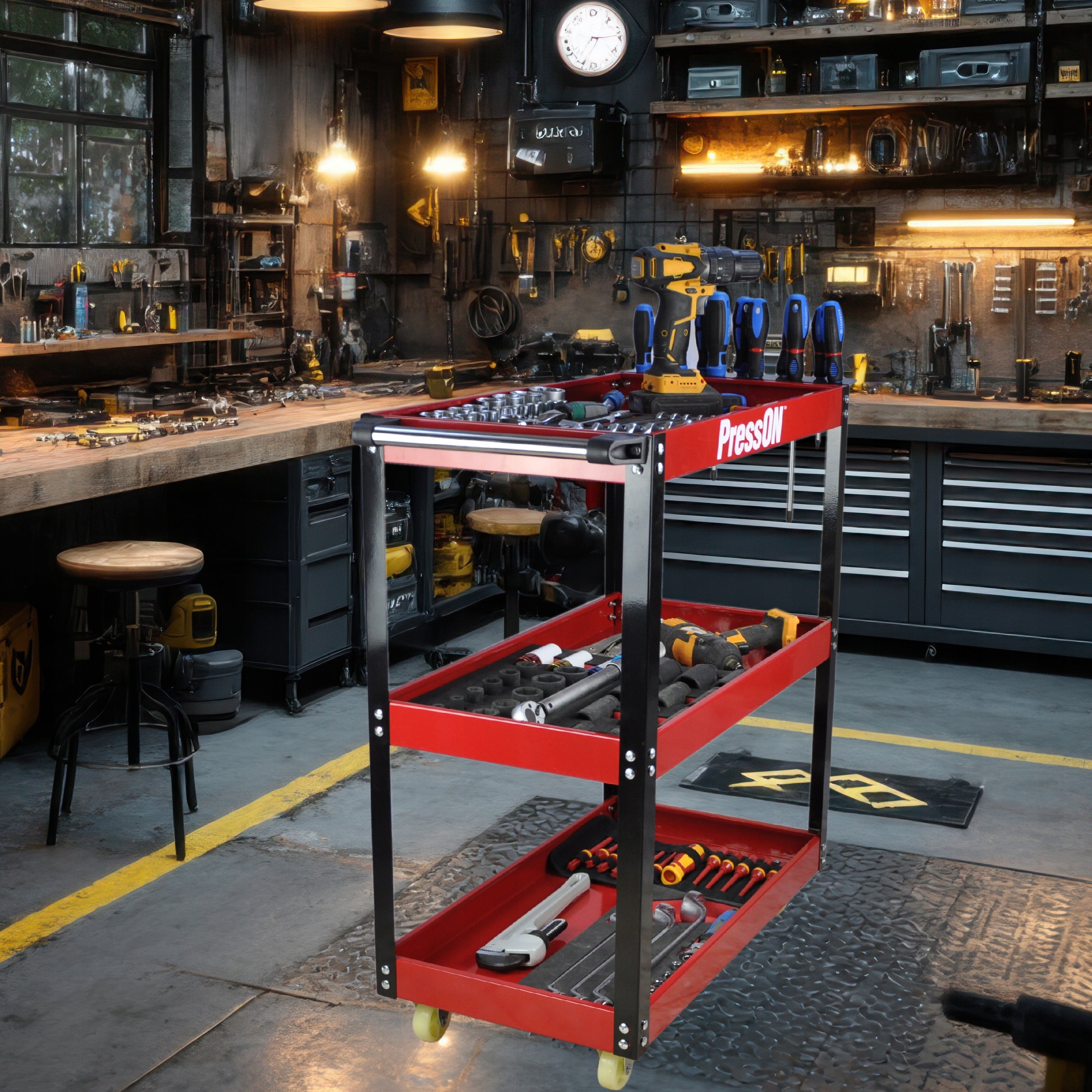 WORKSHOP TROLLEY 3 SHELVES TOOL SERVICE CABINET Brand Fixem