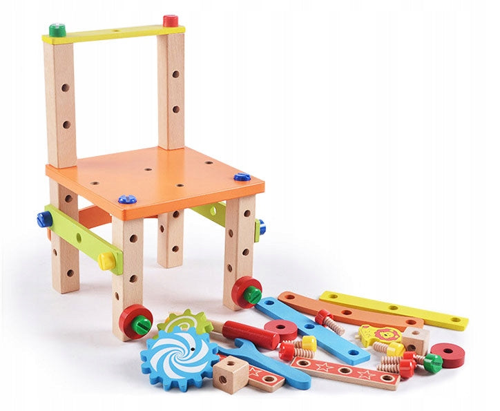 WORKSHOP WOODEN CHAIR + TOOLS FOR CHILDREN XXL DIY SET Color beige
