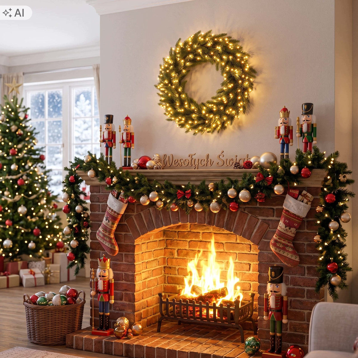 WREATH DECORATIVE CHRISTMAS WREATH FOR DOOR 50 cm LARGE DECORATIVE GREEN Packaging status original
