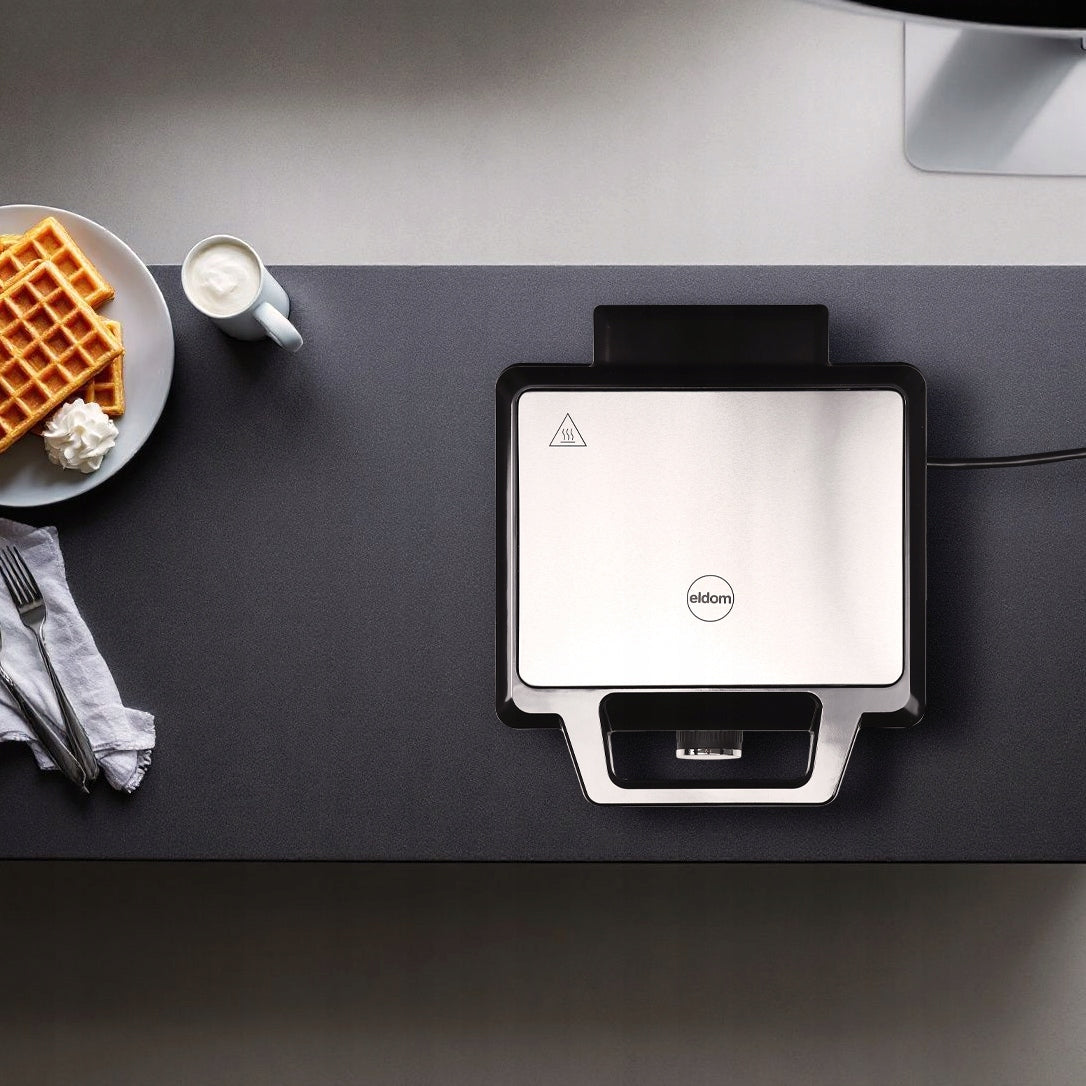 Waffle Iron Eldom 2 Large Waffles 2000W rectangles temperature control Brand Eldom