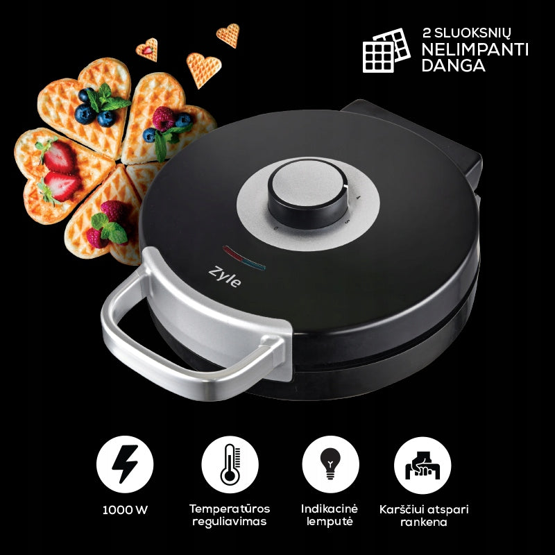Waffle Iron Hearts Zyle 1000W Movable Hinge Double Coating Packaging status original