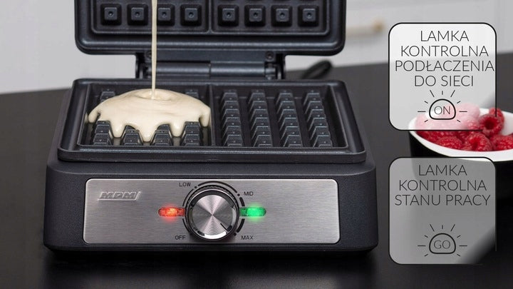 Waffle Iron MPM 1600W Strong 2 Rectangles Adjustable Temperature Black Brand no brand