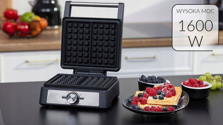 Waffle Iron MPM 1600W Strong 2 Rectangles Adjustable Temperature Black Manufacturer code Gofrownice 1600W 2000W 2300W Mocna Gofrownica