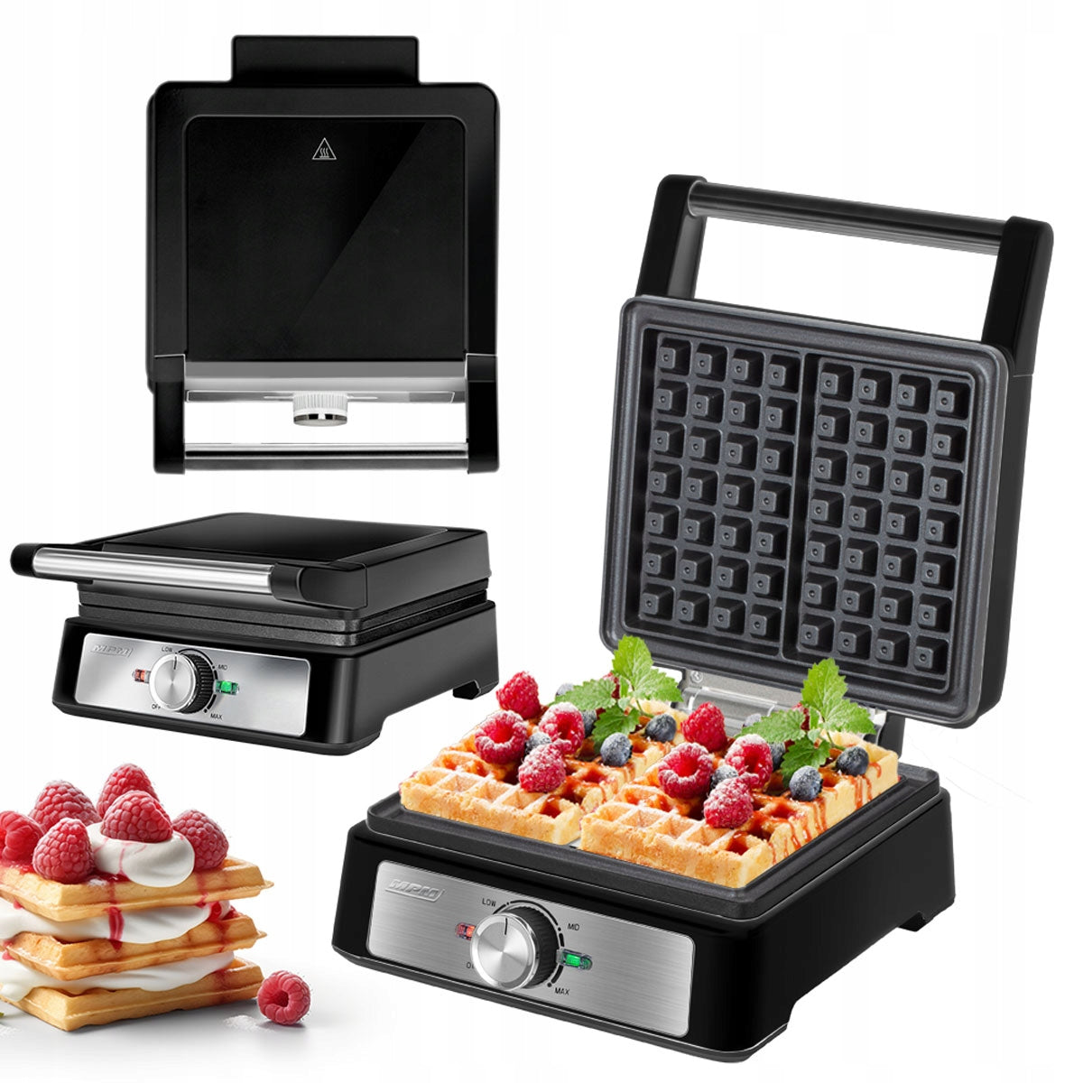 Waffle Iron MPM 1600W Strong 2 Rectangles Adjustable Temperature Black